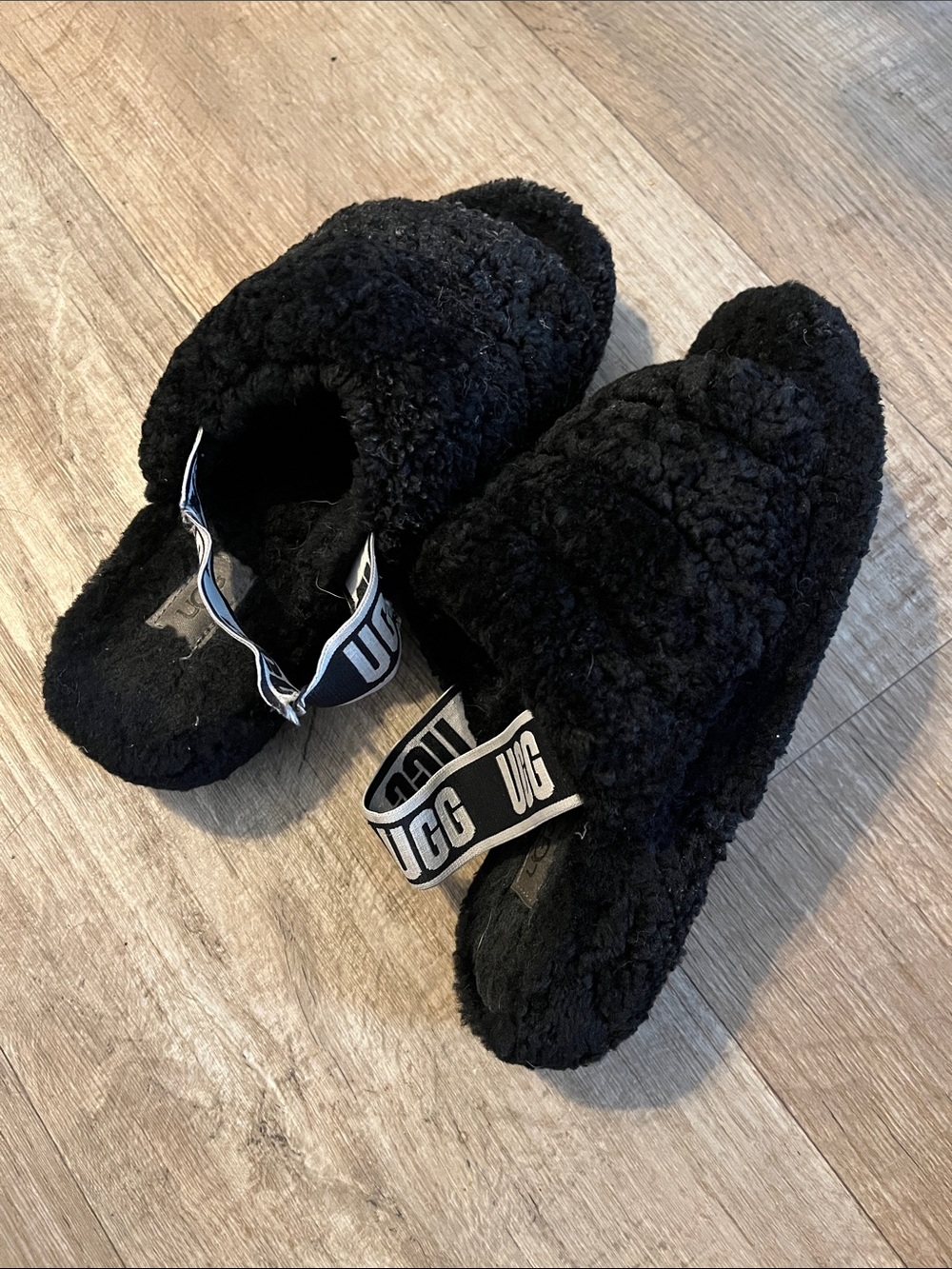 UGG Women’s  Black Shearling Slide with Branded Backstrap